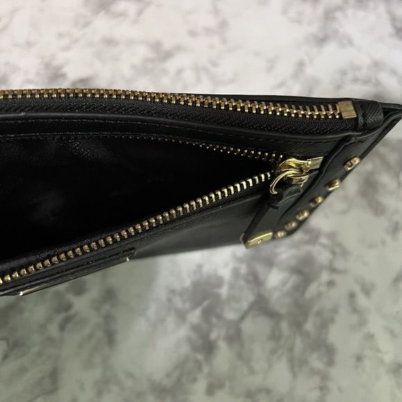 Calvin Klein Leather Studded Clutch Wristlet Handbag Black Gold Lined H3GG11WA - Picture 16 of 17